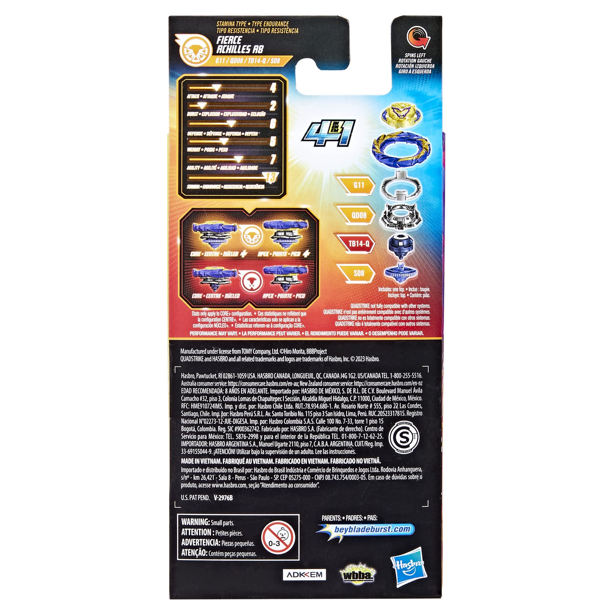 Beyblade Burst Quadstrike Fierce Achilles A8 4-in-1 Battle Top