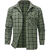 Flygo Men's Flannel Shirts Pearl Snap Long Sleeve Checkered Western Cowboy Brushed Plaid Regular Fit Shirt
