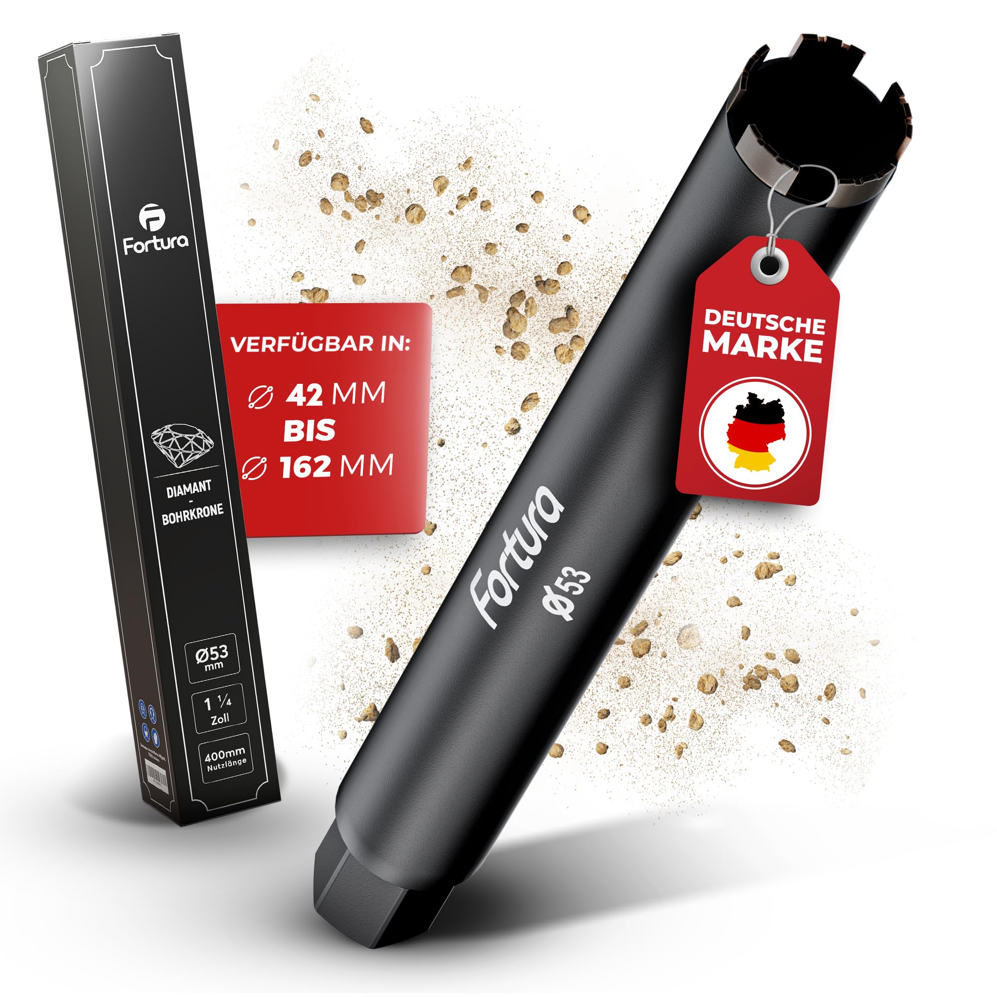 Fortura Core Drill Bit, Diameter 53 mm, 400 mm Length, Diamond Point, 1 Count