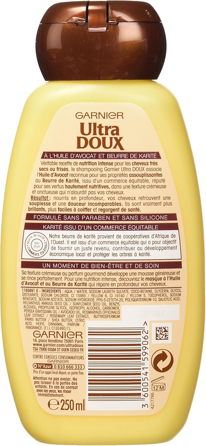Garnier Ultra Soft Shampoo for Very Dry/Frizzy Hair with Avocado Oil/Shea Butter 250 ml, other, 250 ml (Pack of 1) - Image 3