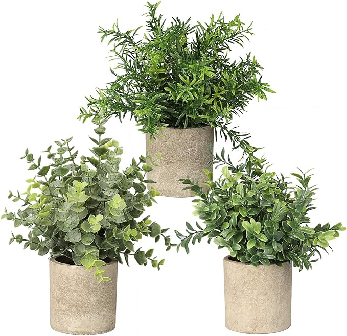 3 Pack Mini Potted Artificial Plants Faux Fake Greenery Eucalyptus