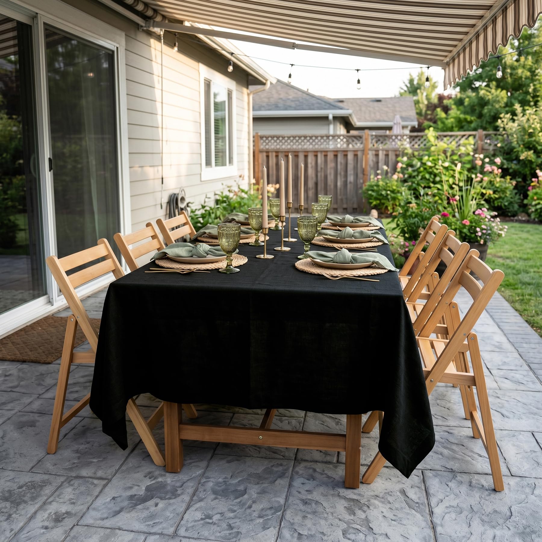 Condition photo showing New/Like New for solino home black linen tablecloth 60 x 120 inch - 100% pure linen table cloth for rectangle tables 