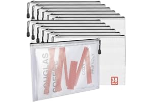LABUK 38pcs Mesh Zipper Pouch, Plastic Puzzle Bags for Board Game Storage Organizing, Letter Size, A4 Size, Black, Waterproof Zipper Pouch for Classroom School Office Travel Supplies