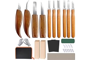 OiZenhio 27-in-1 Wood Carving Kit, Wood Carving Tools with Detail Wood Carving Knife, Whittling Knife, Wood Chisel Knife, Gloves, Carving Knife Sharpener for Spoon, Bowl, Kuksa Cup