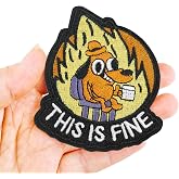 This is Fine Dog Embroidered Morale Patch - Funny Meme Tactical Patch with Hook and Loop Fastener | Cute Applique for Backpacks, Military Uniforms, Jeans,Jackets, Hats &amp; More (2.75"x3")​