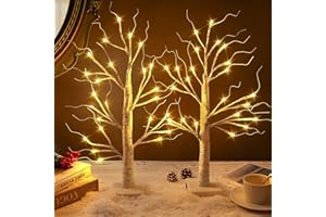 Jcocylse 22.8" Lighted Birch Tree for Christmas Decor, 2 Pack Artificial Christmas Tree with 24 LED Lights,Tabletop Tree Lamp Christmas Trees with Lights for Christmas Decorations Indoor Home