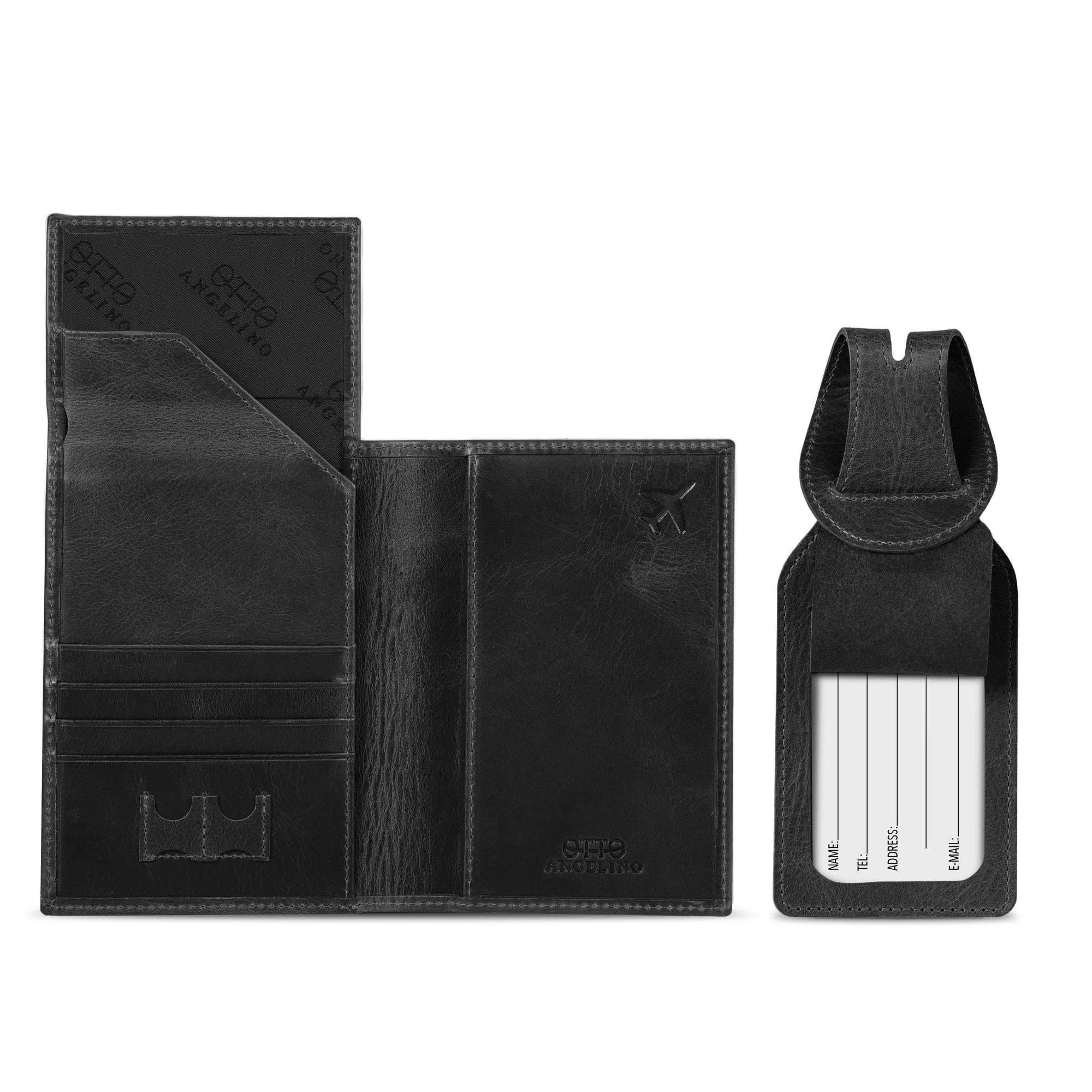 Otto Angelino Real Leather Passport Wallet - RFID Blocking with Ticket Slot and Baggage Tags