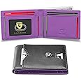 GSOIAX Mens Slim Wallet for Men Minimalist Genuine Leather Carbon Fiber Rfid Blocking Bifold Credit Card Holder With Gift Box (Black and Purple)