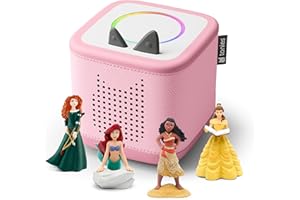 TONIES Toniebox 2 Audio Player Disney Princess Bundle for Kids 3+ with Ariel, Moana, Merida, and Belle - Cloud Pink