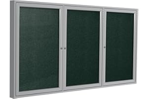 Ghent 48"x96" 3-Door Outdoor Enclosed Vinyl Bulletin Board, Shatter Resistant, with Lock, Satin Aluminum Frame - Ebony (PA34896VX-183), Made in the USA