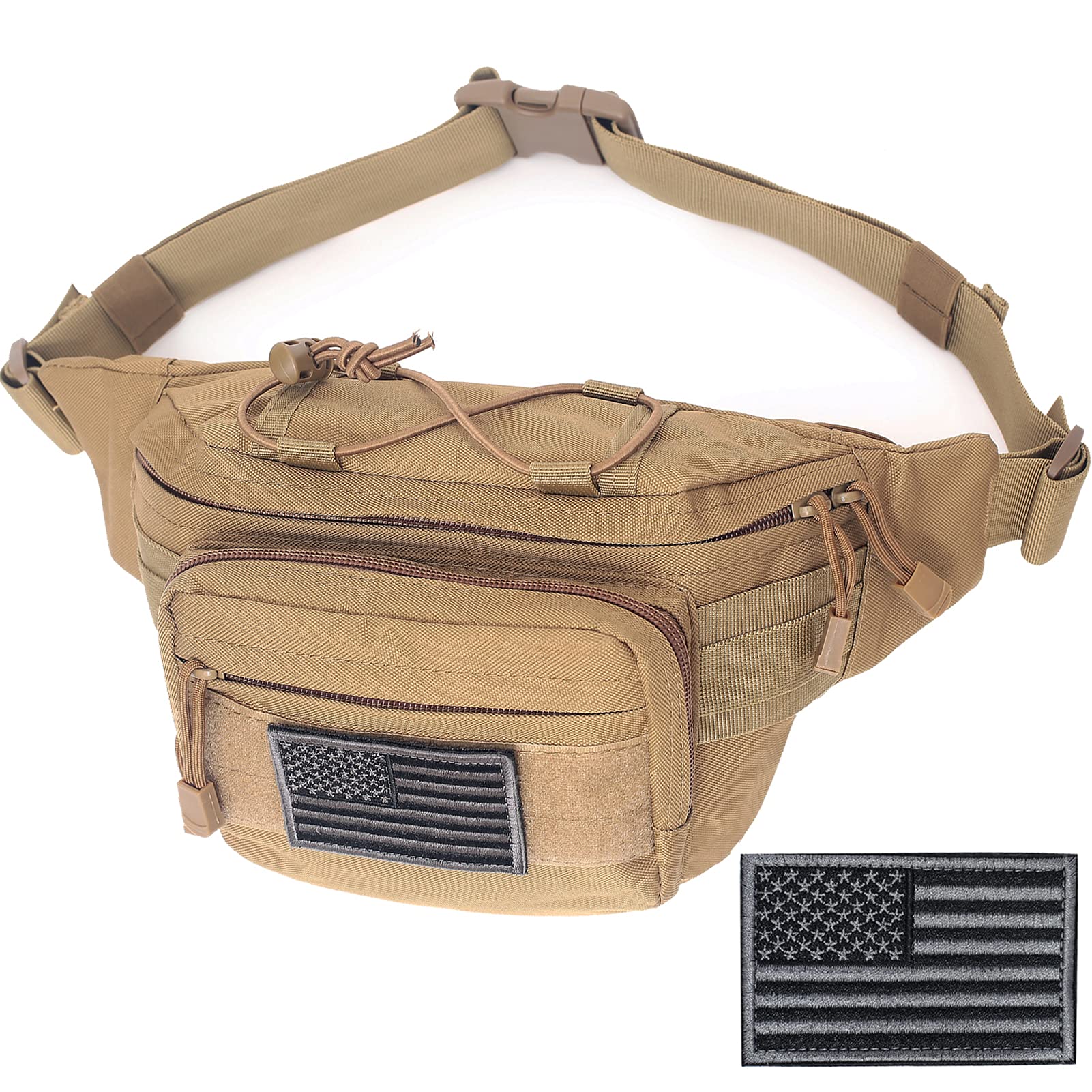 Photo 1 of ***MISSING PATCH**
Tactical Fanny Pack, Military Waist Bag Hip Belt Bumbag Utility Bags for Outdoor Hiking Climbing Fishing with U.S Patch (1 Pack Tan)