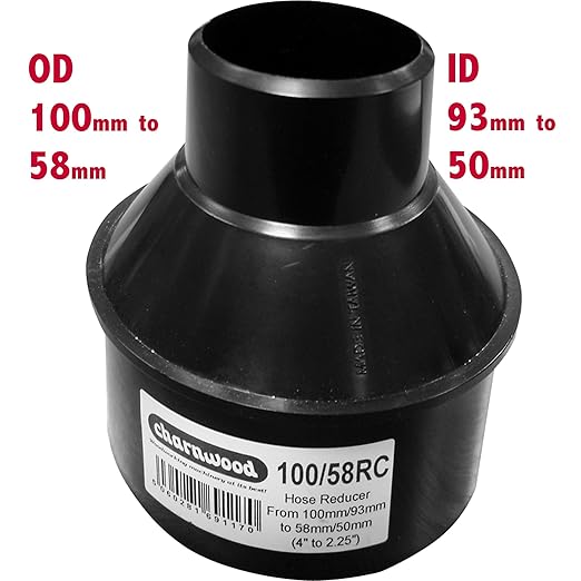 Dust Extractor Hose Fitting Reducer 100/58 OD 100mm to 58mm, ID 93mm to 50mm extraction reducing