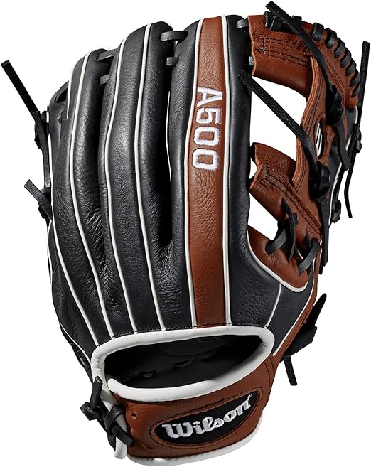 Wilson A500 11.5" Baseball GloveLeft Hand & Throw, Black/Copper/White, Infielder's Gloves