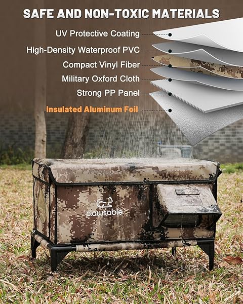 STURDY OUTDOOR HEATED CAT HOUSE FOR WINTER, INSULATED HEATED CAT HOUSE FOR OUTSIDE WITH TWO DOOR, FERAL CAT SHELTER WITH WATERPROOF AWNING, OUTDOOR CAT HOUSE BARN STRAY KITTY