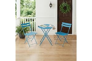 Garvee 3 Piece Foldable Patio Bistro Set, Outdoor/Indoor Metal Table and Chairs Furniture, Compact Table with 2 Folding Chair