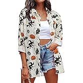 Halloween Shirt Women Hocus Pocus Shirt Halloween Witch Tee Pumpkin Graphic Shirt Long Sleeve Button Down Blouse