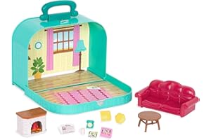 LI'L WOODZEEZ Li’l Woodzeez – Living Room Playset – Travel Toy – Compact Travel Suitcase – Dollhouse Furnitures & Accessories Included – Pretend Play for Kids Age 3+