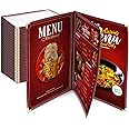 WeChef 30 Pack Restaurant Menu Covers 8.5 x 14" Book Style 3 Pages 6 Views PVC Transparent Restaurant Menu Holder Book Cafe Hotel Bar Burgundy