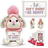 Gossby Handmade Positive Bunny Crochet - Don't Worry BE Happy - Inspirational Gift for Women - Christmas, Birthday, Emotional Support, Positive Energy Gift for Friend, Coworker, Teacher, Mom
