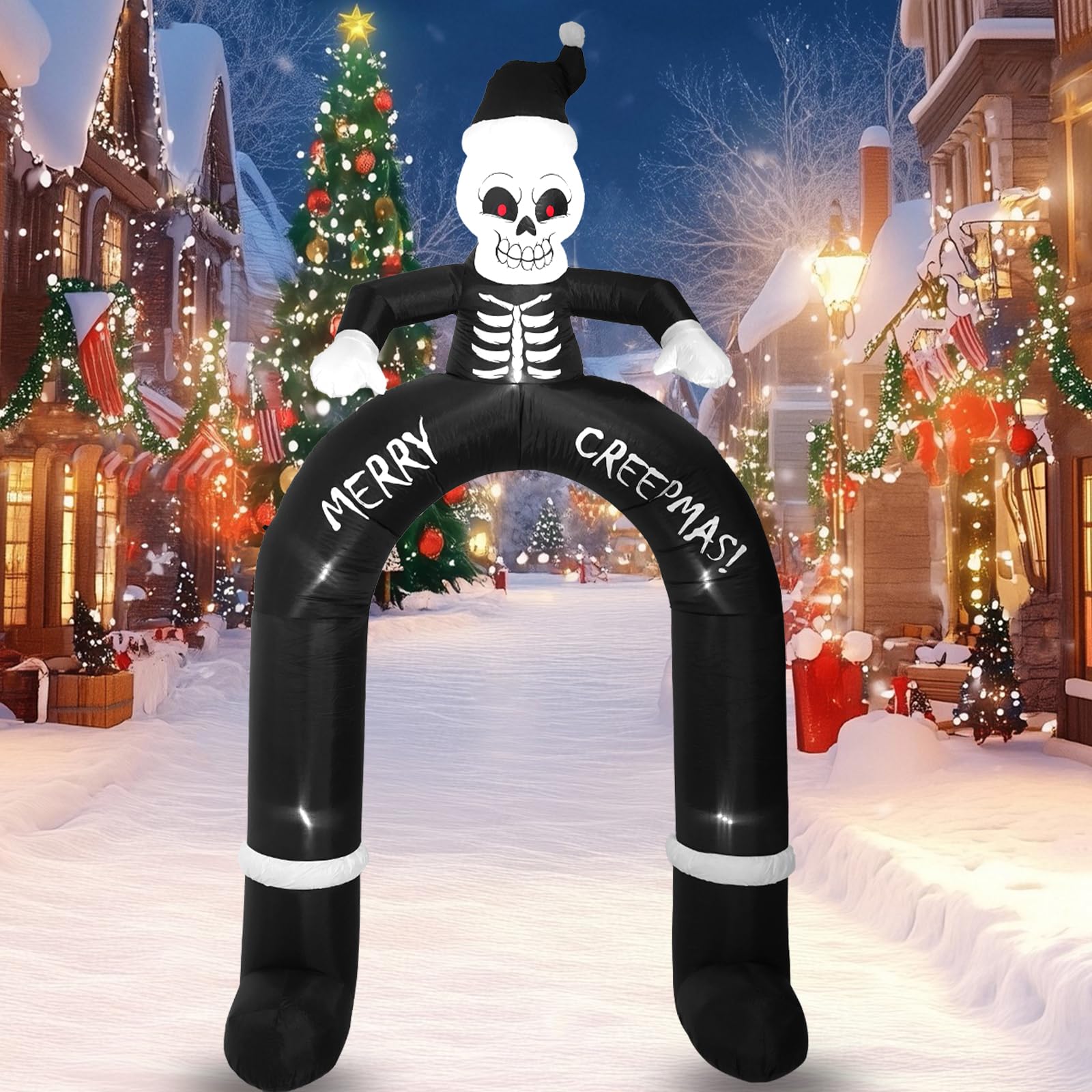 Photo 1 of 10 FT Skeleton Old Man Arch, Outdoor Inflatable Decorations with Built-in LED Lights for Gothic Style Holiday Inflatable Decorations for Patio, Lawn and Outdoors.