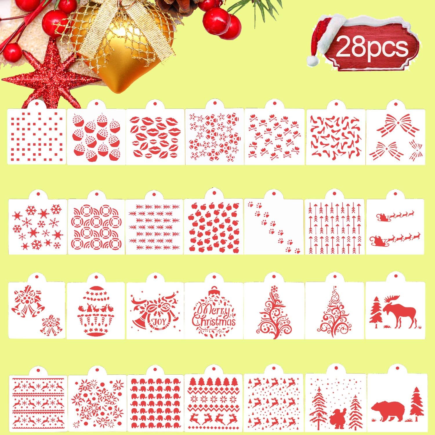 Amazon Com Iceyyyy 28 Pieces Christmas Cookie Stencils Set Cake Baking Templates For Christmas Cookie Cake Decoration Kitchen Dining