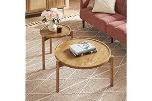 mopio Dylan Coffee Table, Small Round Coffee Table Set, 2 Piece Solid Wood, Boho, Farmhouse, Rustic, Modern, Circle, Living Room Table, Nesting Tables, with Sturdy Durable 3-Leg (Round Nesting Tables)