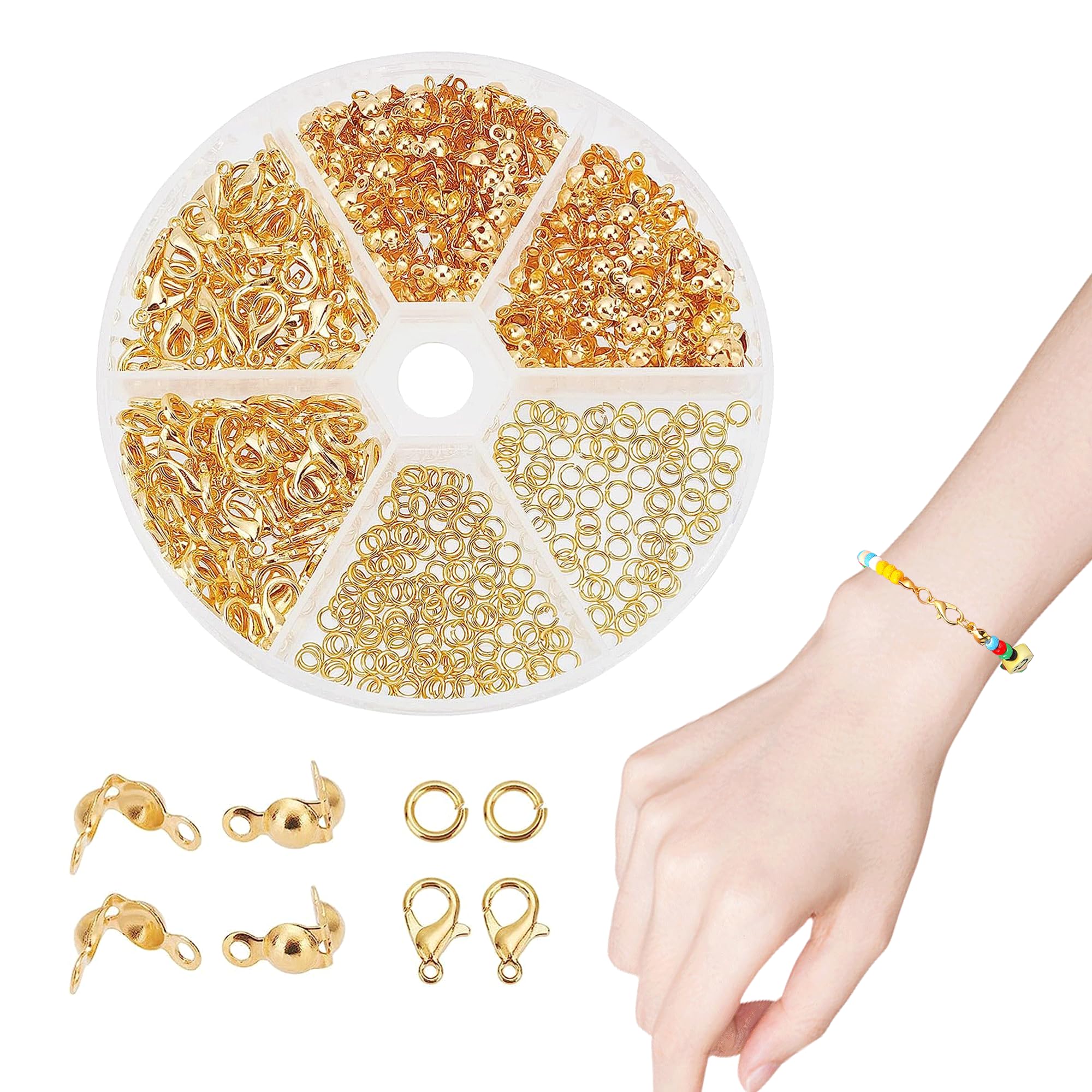 500PCS Lobster Clasps for Jewellery Making Set Fashion Bracelet Clasps and Closures Sturdy Jump Ring Bead Tips Knot Covers for Earring Bracelet Necklace DIY Jewelry Crafts Making