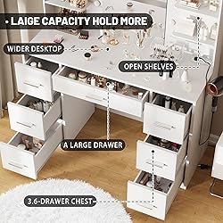 Furmax Vanity Desk with Mirror, LED Lights and