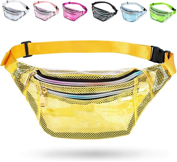 Wehllev Grid Clear Fanny Pack, Fanny Packs for Women Cute Fanny Pack