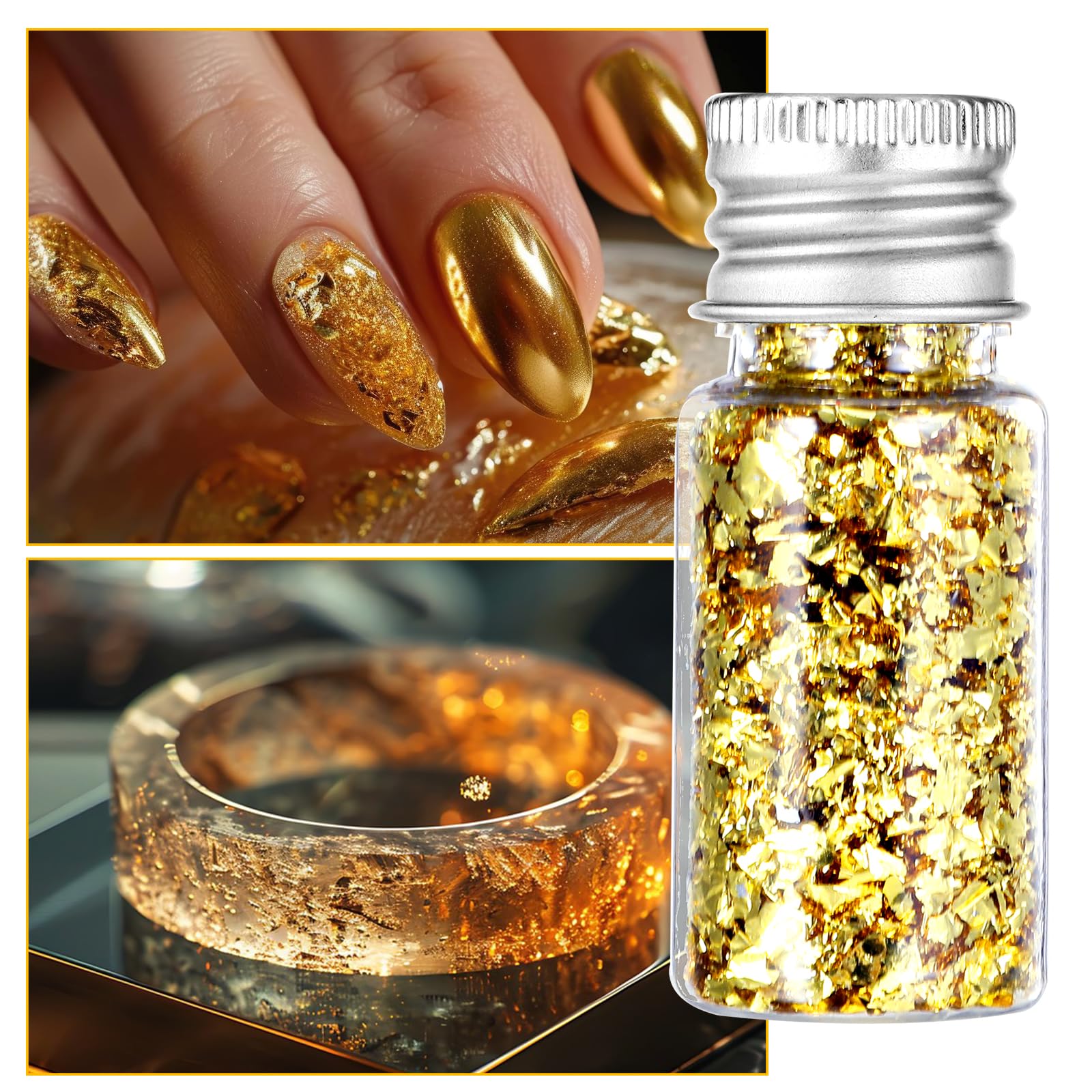 5Pcs Decorative Gold Leaf, Multifunction Gold Flakes Food Golden Leaf Cake Decoration Baking Golden Foil Chocolates Decor for Cooking Dessert Steak Decoration Crafts Painting Nail Arts Spa