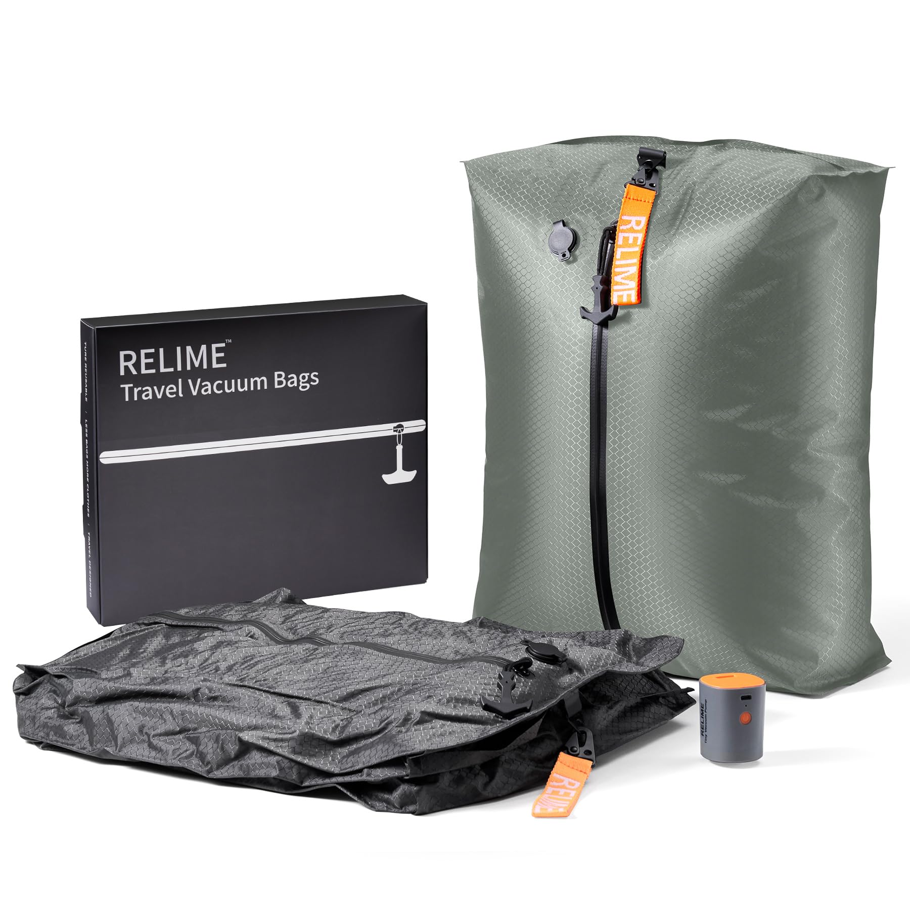 Photo 1 of Relime Classic Series Vacuum Bags for Travel Luggage with Wireless Pump, Compression Bags for Carry On Suitcases and Backpack, Vacuum Seal Packing cube for Cloth Packing ((2PC + PUMP Gray & Green)