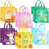 12PCS Happy Easter Egg Hunt Bags Easter Bunny Carrot Chick Egg Gift Bags with Handles, Easter Treat Bags, Easter Party Supplies , 13" &times;13" &times; 4"