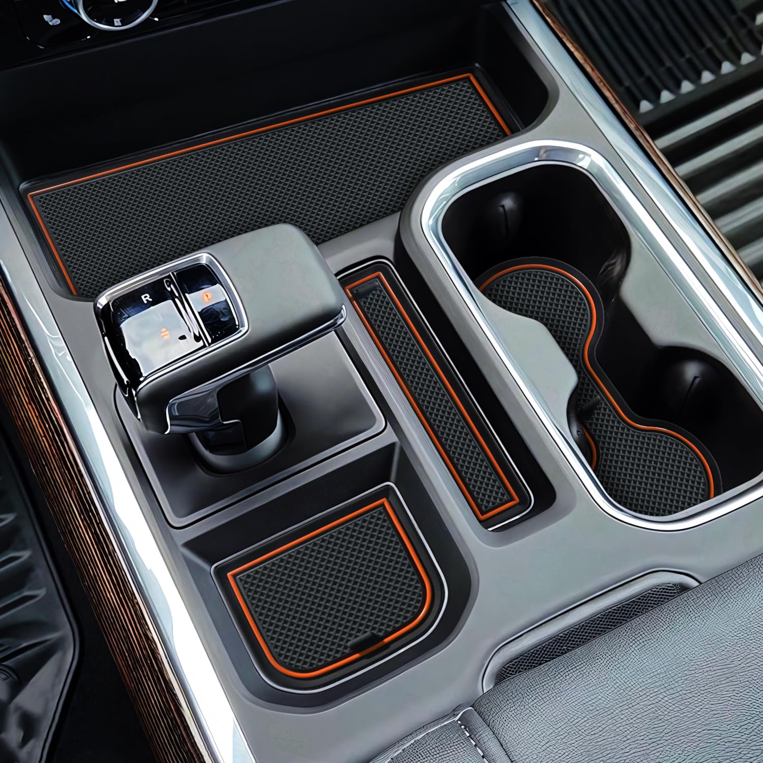 Photo 1 of MOCHENT Center Console Liner for 2023 2024 2025 Chevy Silverado/GMC Sierra 1500 & 2022 Refreshed 1500 Models, Non-Slip Cup Holder Mats, Premium Custom Console?Full Console w/Bucket Seats ONLY?,Orange