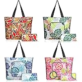 Woanger 4 Pcs Reusable Shopping Bags Washable Foldable Grocery Bags with Handles Zippered Waterproof Tote Oxford(Simple Style)