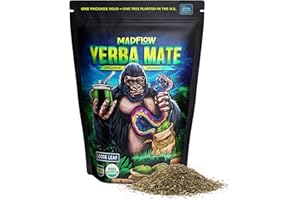 MADFLOW Unsmoked Organic Yerba Mate Loose Leaf 1.1 Lb. Mate Tea For Natural Energy, Focus and Flow. Resealable Packaging. For Brewing With Yerba Mate Cup or French Press.