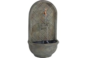 Sunnydaze Messina 26-Inch Polystone Outdoor Solar Wall Fountain - Florentine Stone Finish
