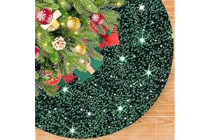 OMKSIH Dark Green Christmas Tree Skirt Sequin Tree Skirt 36 Inch Glitter Tree Skirt Box Collar Velvet Sparkly Tree Basket Skirt Mermaid Tree Skirts for Christmas Tree Ornaments Xmas Tree Skirt Green