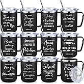 Sieral 12 Pcs Christian Coffee Mugs with Straw Lid 17 oz Religious Bible Verse Cups Stainless Steel Tumbler Employee Appreciation Gifts for Women Men Office Christmas(Black,Spanish)