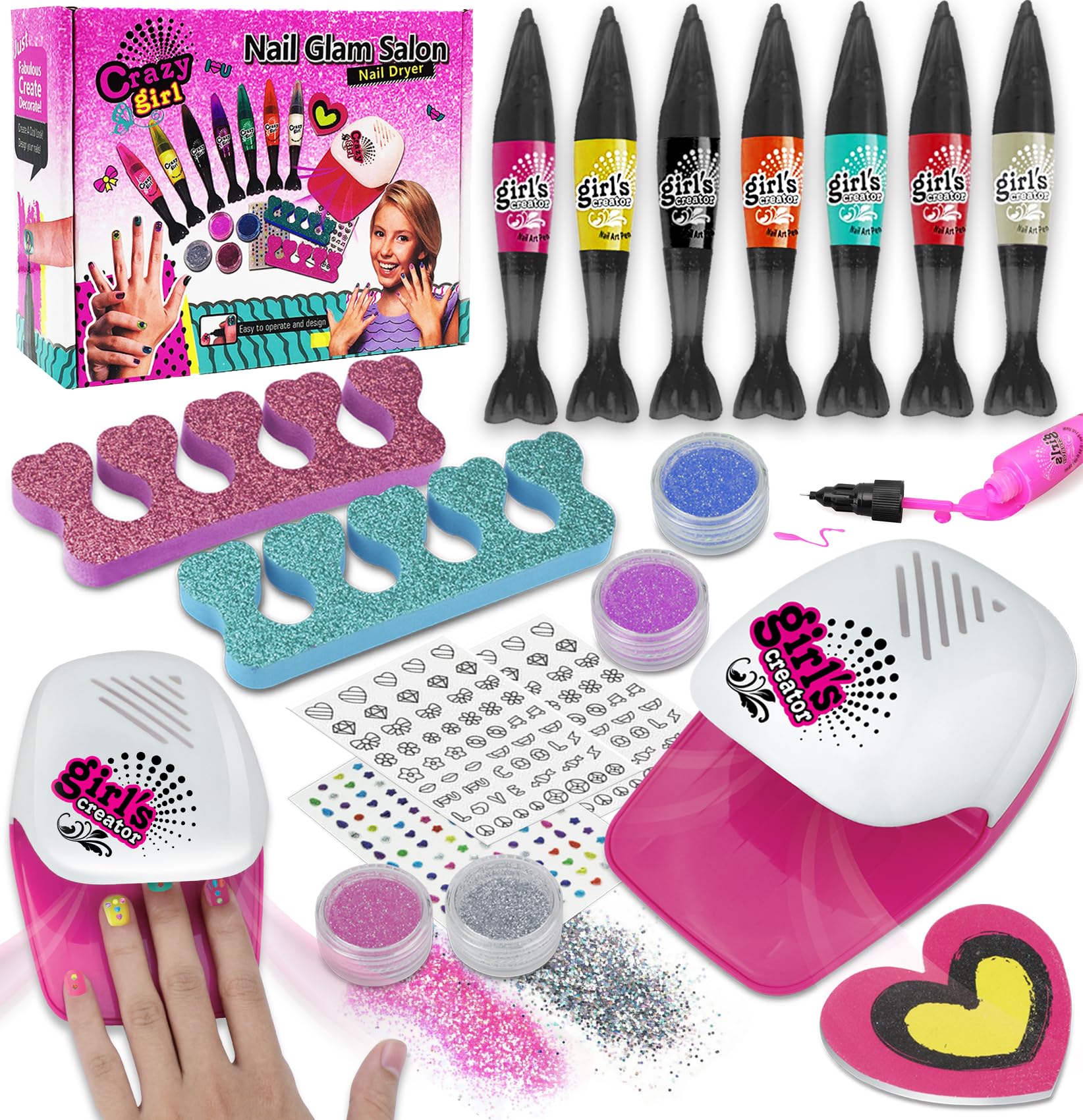 ANGREEL 18PCS Kids Nail Varnish Set for Age 3 4 5 6 7 8 9 10 11 12 Girls with Nail Dryer/Nail Polish/Glitter Kids Nail Art Kit Washable Nail Kit Makeup Sets for Girls Toys Gifts for Birthday Xmas — image 1