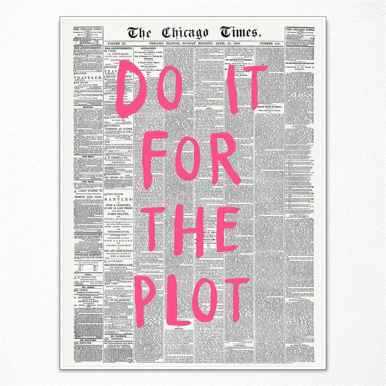 Anslipswar Vintage Pink Quote Newspaper Canvas Wall Art, Affirmation Quote Do It For The Plot Room Aesthetic Poster, Retro Pink Typography Print for Apartment Bedroom Decor 12x16in Unframed