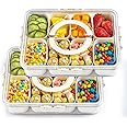 Divided Serving Tray Fresh-keeping Box with Lid&Handle，8 Compartments Snackle Box Charcuterie Container,Snack Box Container for Adults,Travel Snack Tray with Lid for Fruit,Vegetable,Candy,（2 Pack）