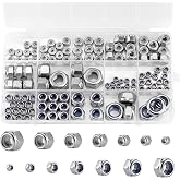 135 Pack 304 Stainless Steel A2-70 Nylon Insert Lock Nuts, SAE &amp; Metric | M3 M4 M5 M6 M8 M10 M12 #6-32 #8-32 #10-24 1/4-20 5/16-18 3/8-16 1/2-13, Anti-Loose for Industrial &amp; Home Fastening