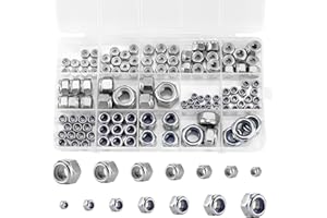 Vmuter 135 Pack M3 M4 M5 M6 M8 M10 M12#6-32#8-32#10-24 1/4-20 5/16-18 3/8-16 1/2-13 Lock Nuts, 304 (A2-70) Stainless Steel Nylon Insert Locknuts,Standard Inch Thread Nylock Nuts