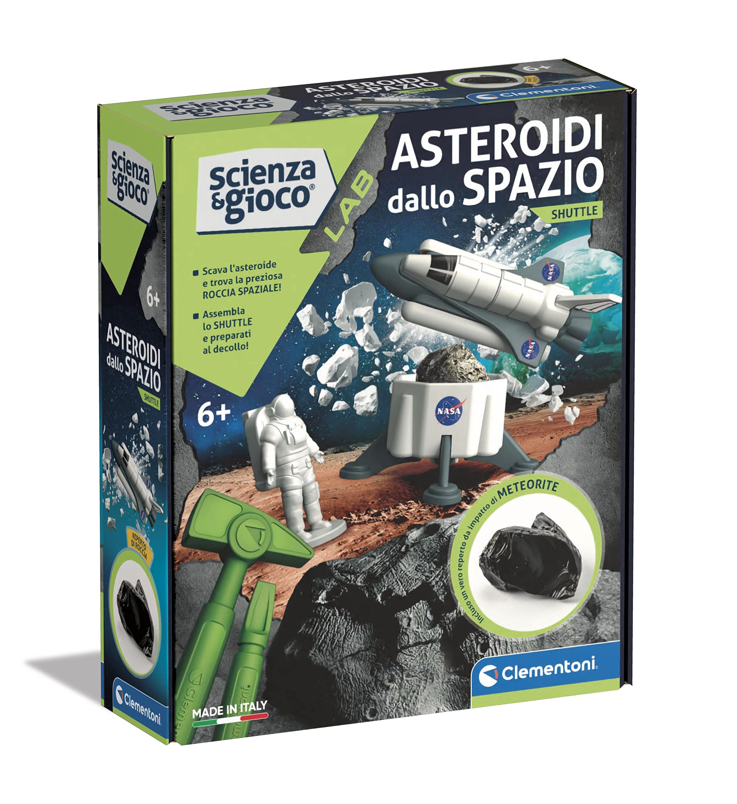 Clementoni - Science and Game Lab Kit for Excavating Asteroid Launcher, Shuttle Playset with Astronaut, Scientific Laboratory 6 Years, Space, Made in Italy, Multicoloured, Medium, 19284