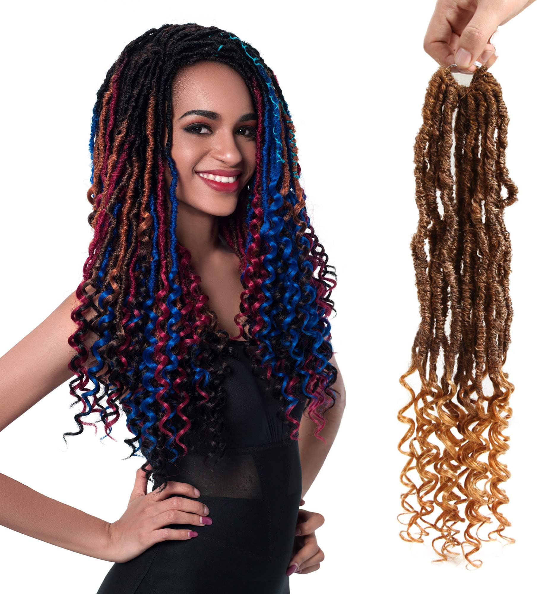 FASHION IDOL Nu Locs Crochet Hair with Curly Ends 20 Inch Long Goddess Locs Crochet Hair Ombre Gold Locs Hair Extensions for Black Women (T33/M443)