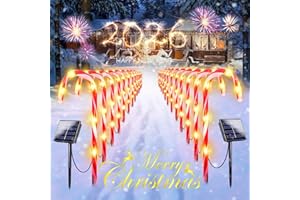 KAQ Upgraded 24 Pack Solar Candy Cane Lights Outdoor, Solar Christmas Lights Outdoor Waterproof with 8 Modes, Xmas Pathway Candy Cane Christmas Decorations Outside for Garden Lawn Yard Party