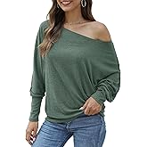 Aifer Women's Off The Shoulder Tops Sexy Long Sleeve Shirts Oversized Fashion Casual Batwing Sweaters Pullover Tunic Tops
