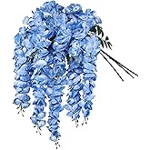 Lcuasc 4pcs Artificial Wisteria Flowers 37in Fake Wisteria Rattan Hanging Garland Silk Flowers String for Wedding Party Wall Home Decor (Blue)
