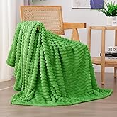 Linecooo Bright Green Fleece Throw Blanket 50”×60” for Couch Sofa Bed,Super Soft Cozy Plush Microfiber Flannel Blanket with Stripes Design Lightweight for Adults,Woman,Girls
