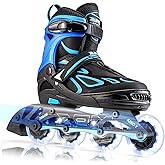 2PM SPORTS Vinal Girls Adjustable Flashing Inline Skates, All Wheels Light Up, Fun Illuminating Skates for Kids Men Adult Women and Boys